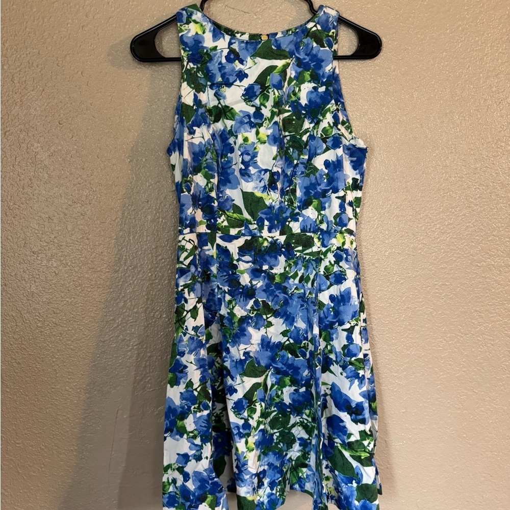 Milly White Blue Green Floral Sleeveless Mini Dress